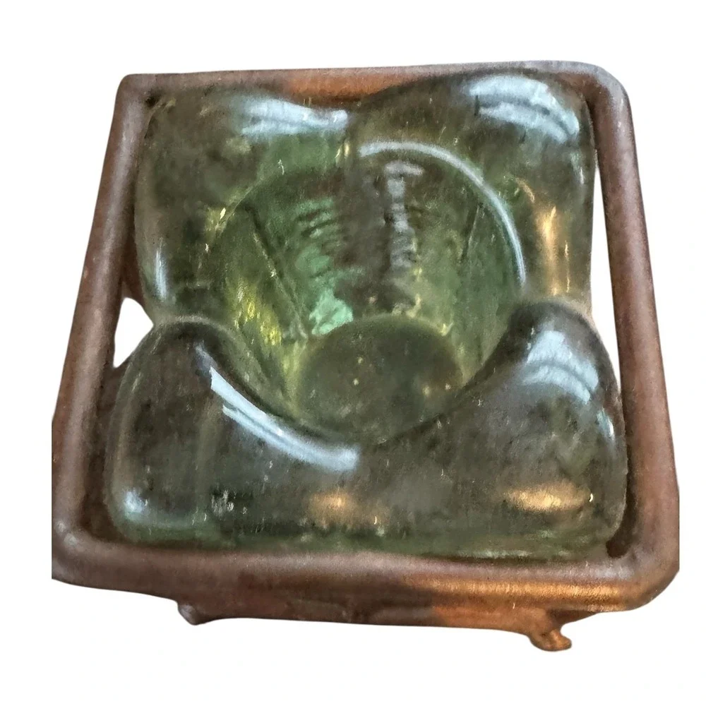 Mesa International Handcrafted Mexico Glass Wrought Iron Leaf Votive Holder